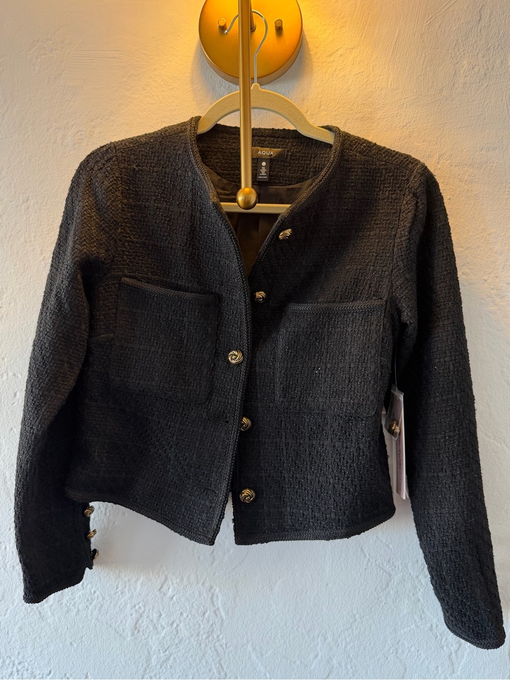 Aqua Black Textured Tweed Button Jacket NWT XS